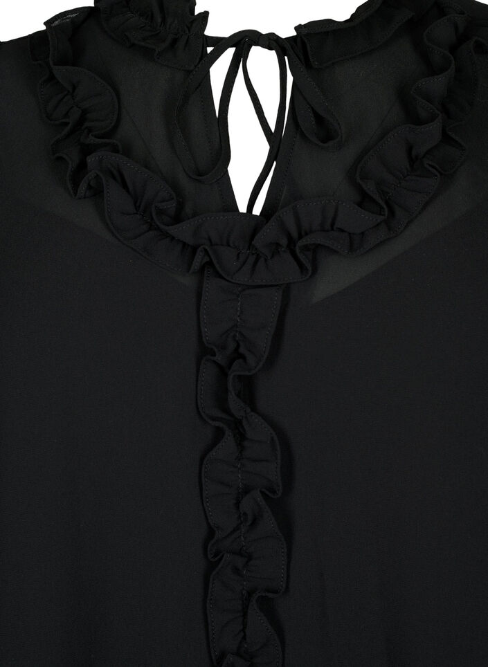 Chiffon jurk met A-snit en ruches, Black, Packshot image number 2