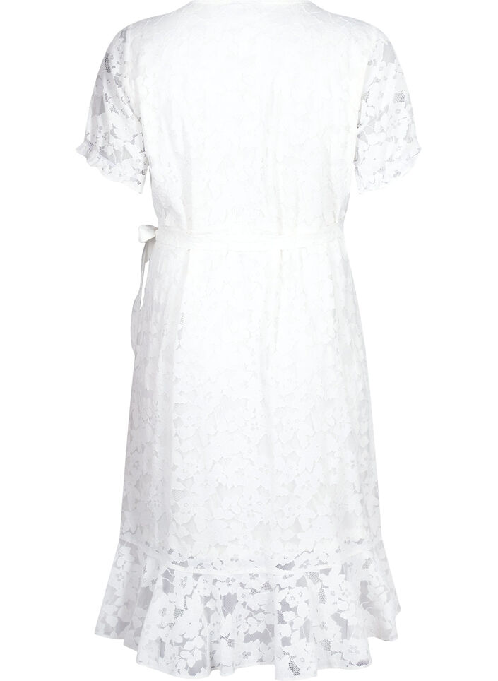Robe cache-cœur avec dentelle et manches courtes, Bright White, Packshot image number 1