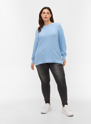 Blouse en tricot à manches longues en coton bio, Chambray Blue, Model image number 2