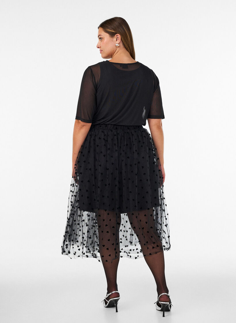 Jupe midi en tulle avec des c&oelig;urs, Noir, Model image number 2
