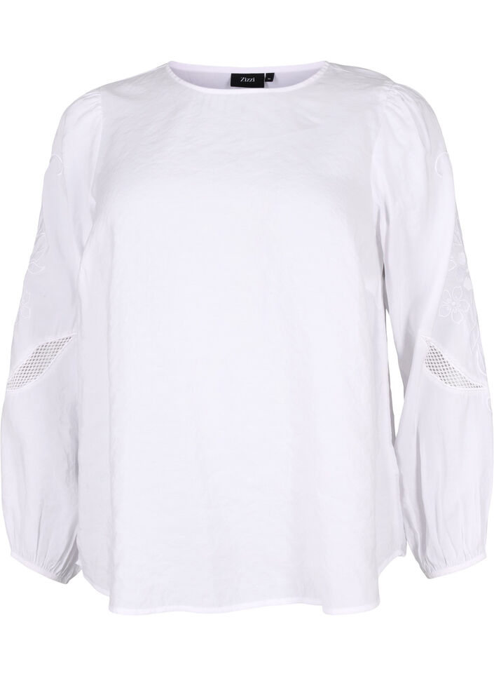 Blouse van Tencel&trade; Modal met geborduurde details, Bright White, Packshot image number 0