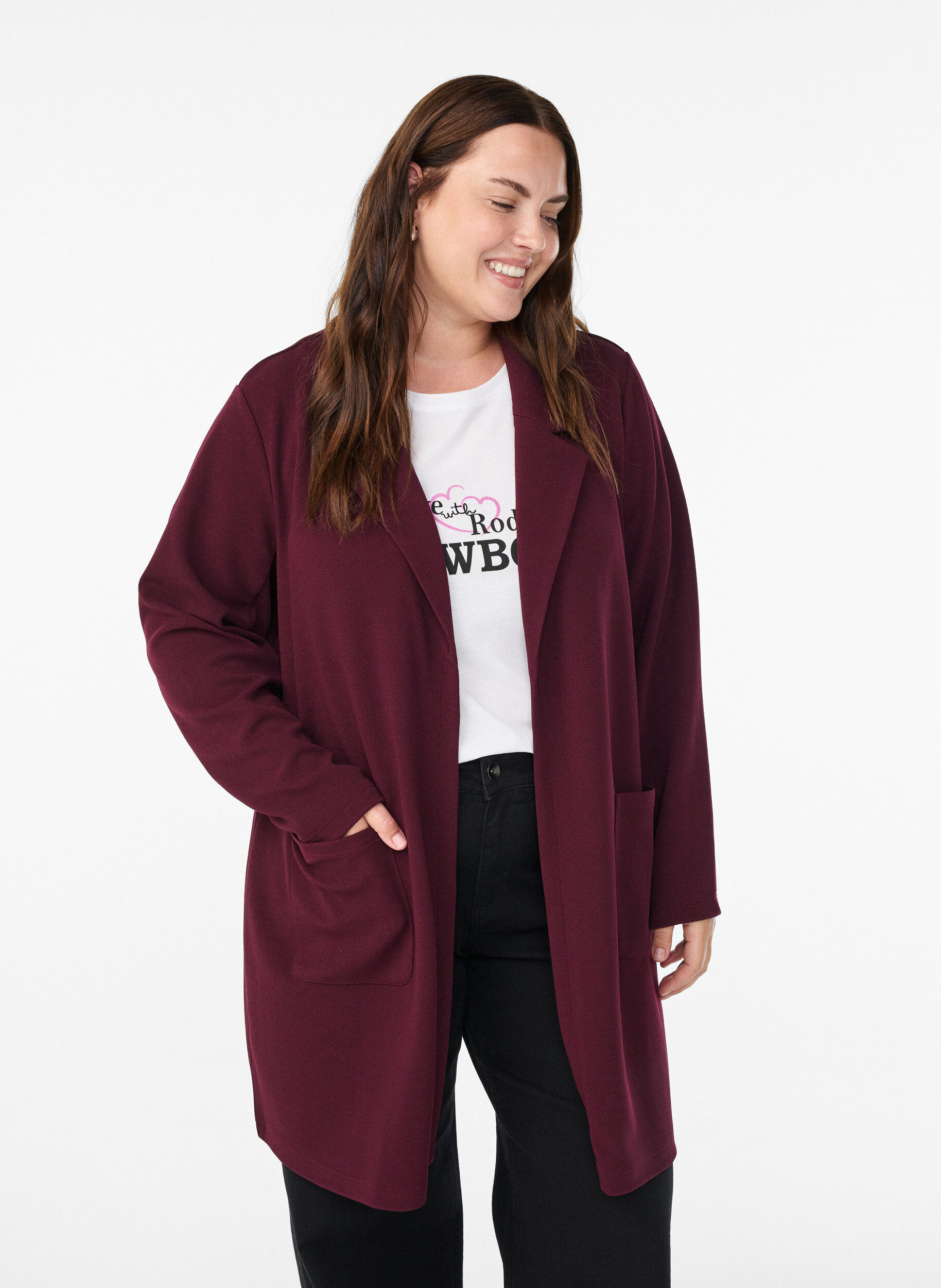Blazer long avec des poches, Bordeaux, Model
