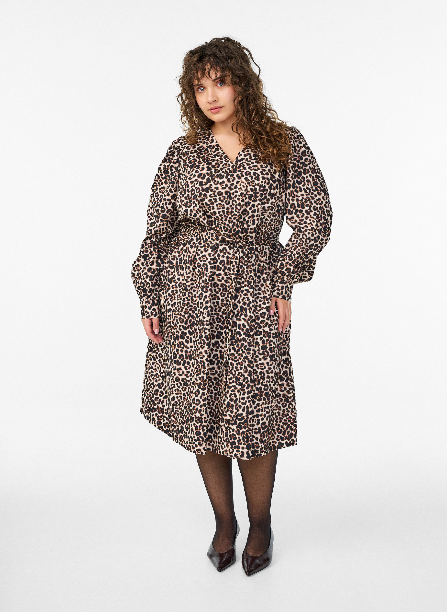 Robe en coton bio avec ceinture &agrave; nouer, Marron, Model