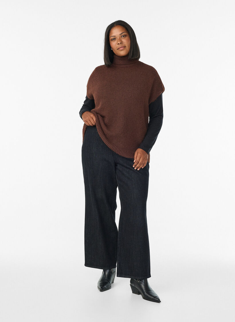 Pull sans manches en maille &agrave; col roul&eacute;, Marron, Model image number 1