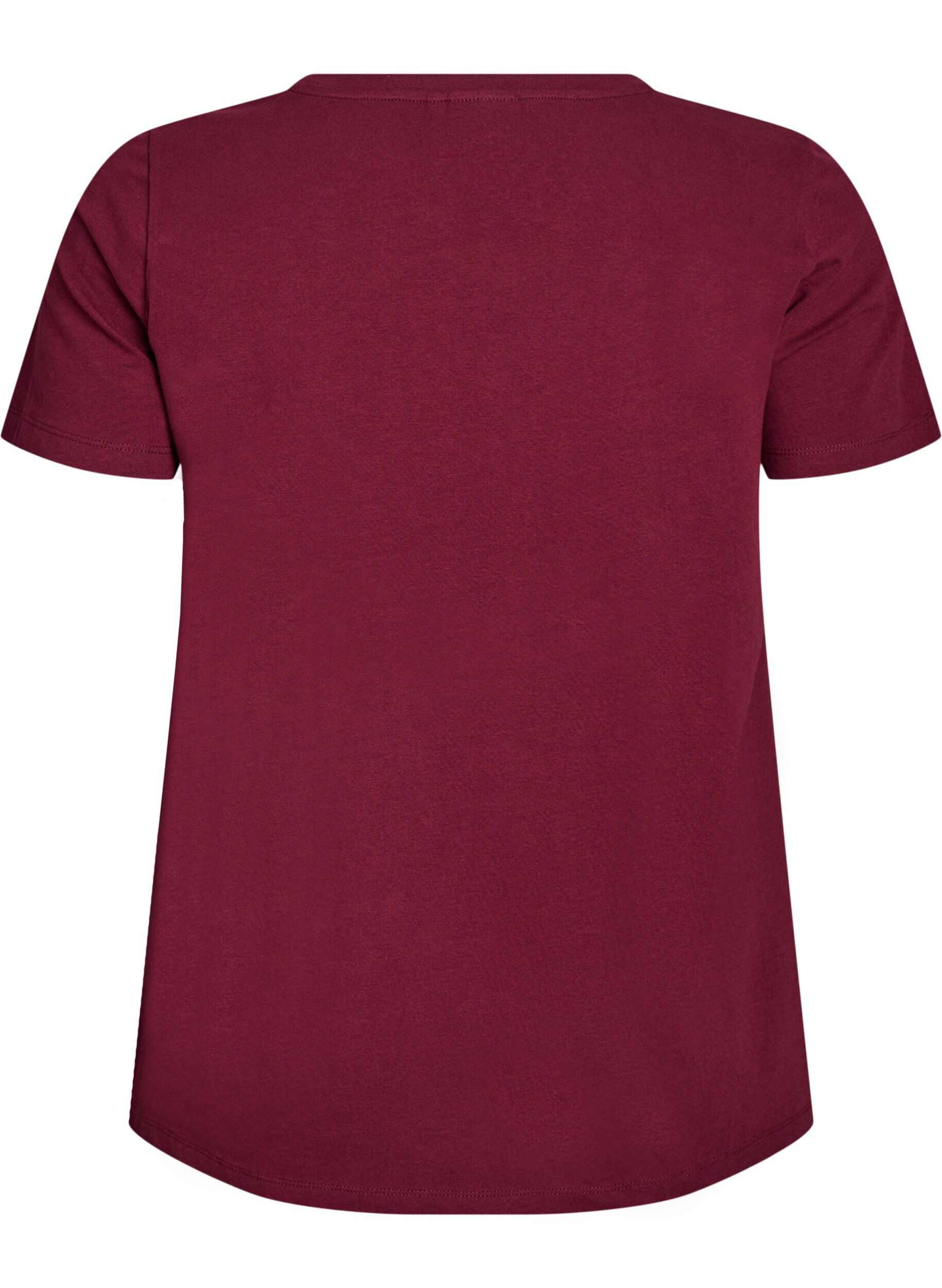 ZizziBasic effen katoenen t-shirt, Donker Bordeaux, Packshot image number 1