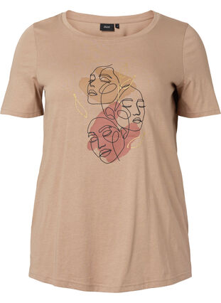 T-shirt en coton à col rond et imprimé, Natural FACE, Packshot image number 0