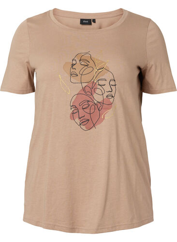 Katoenen t-shirt met ronde hals en opdruk, Natural FACE, Packshot image number 0