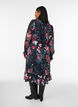 Bloemen midi-jurk met geweven textuur en strikceintuur, Zwart, Model image number 1
