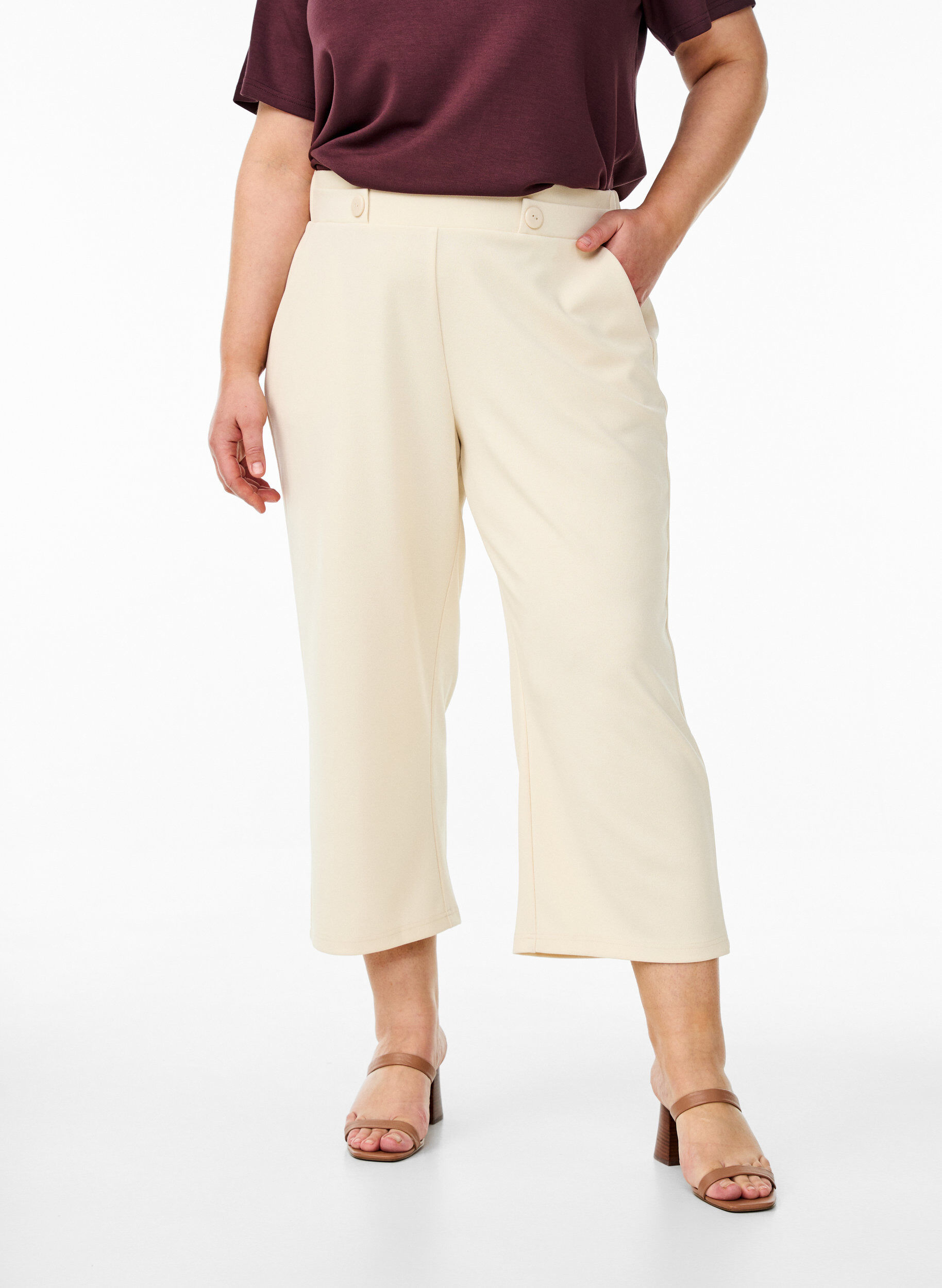 Zizzi7/8 broek met losse pasvorm, Beige, Model image number 2