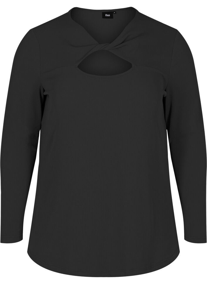 Blouse met uitgesneden detail en lange mouwen, Black, Packshot image number 0