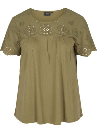 Blouse manches courtes avec broderie anglaise, Ivy Green, Packshot image number 0