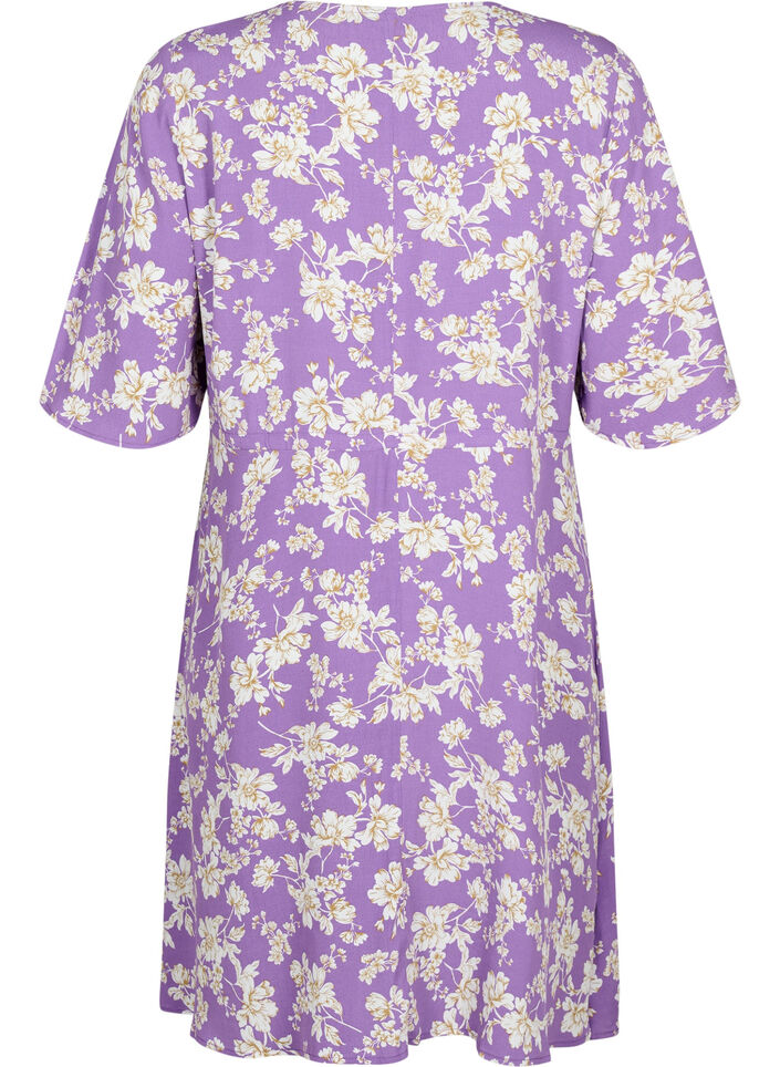 Jurk met 1/2 mouw met bloemenprint in viscose, Purple Flower AOP, Packshot image number 1