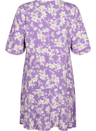 Robe à manches 1/2 avec imprimé floral en viscose, Purple Flower AOP, Packshot image number 1