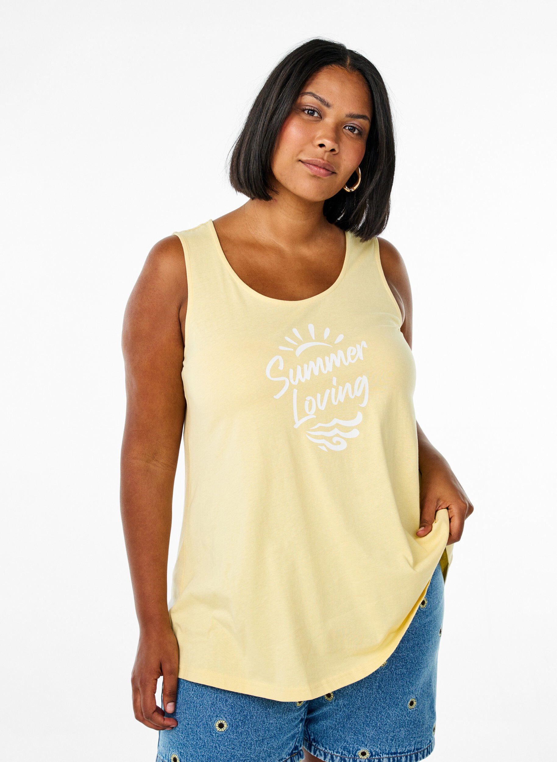 ZizziTop en coton avec forme en A, Jaune, Model image number 0
