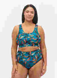 Bikinibroekje met hoge taille en print, Leaf Print , Model