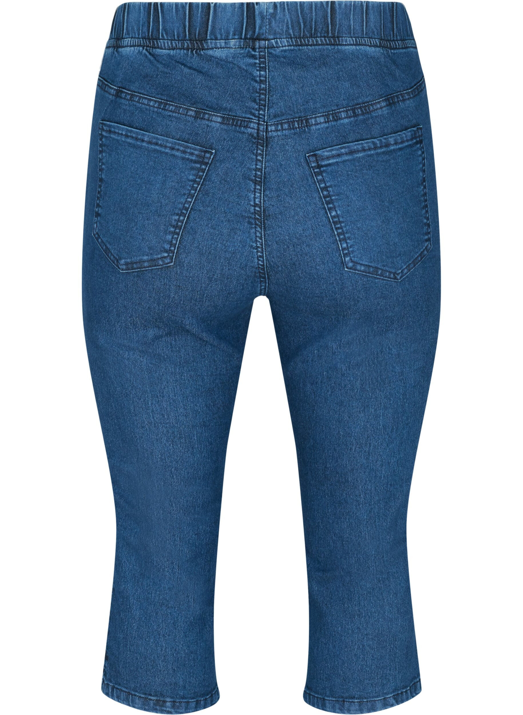 ZizziDriekwart broek in katoenmix, Dark blue denim, Packshot image number 1
