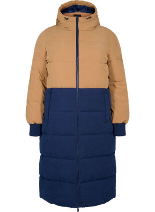 Manteau d'hiver long avec bloc de couleurs, Tobacco Brown w/navy, Packshot image number 0