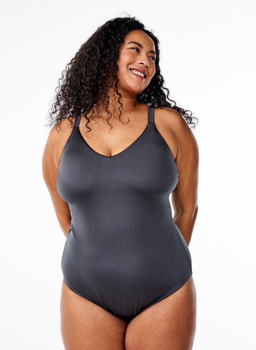 Maillot de bain à lacets, Gris anthracite, Model image number 0