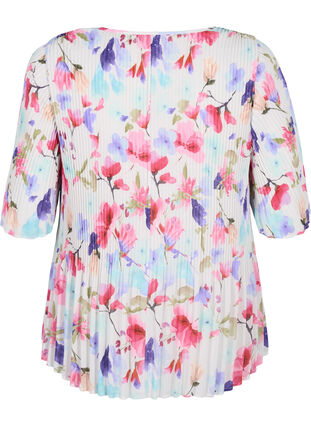 Gebloemde blouse met plooien, White/MultiFlowerAOP, Packshot image number 1