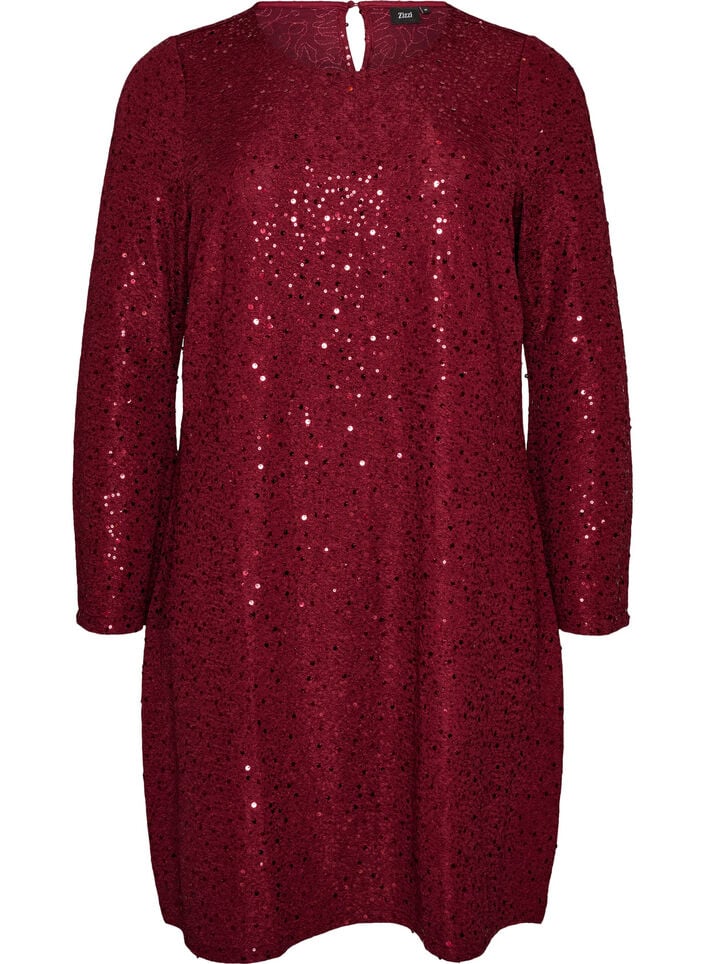 Robe courte en sequins &agrave; la coupe trap&egrave;ze, Bordeaux, Packshot image number 0