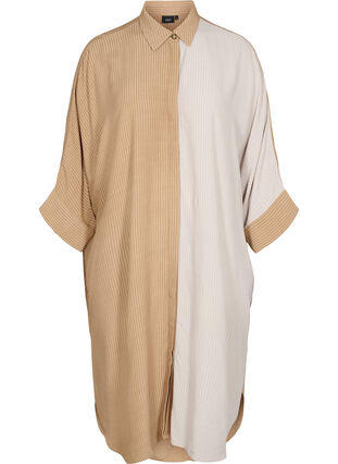 Viscose blouse jurk met 3/4 mouwen en color-block, Praline, Packshot image number 0