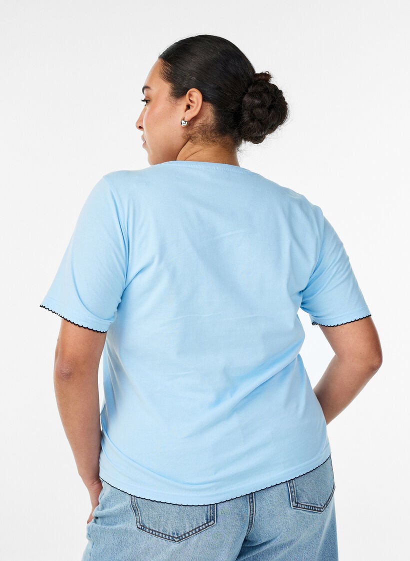 Katoenen T-shirt met golvende contrasterende randen, Blauw, Model image number 2