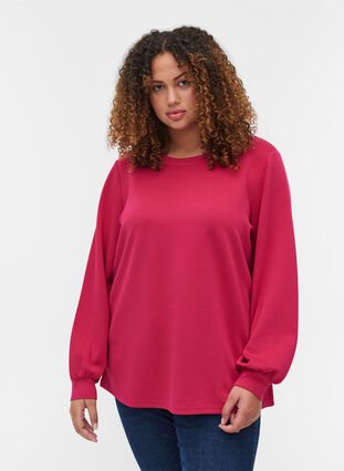 Pull col rond et manches longues, Cerise, Model image number 0