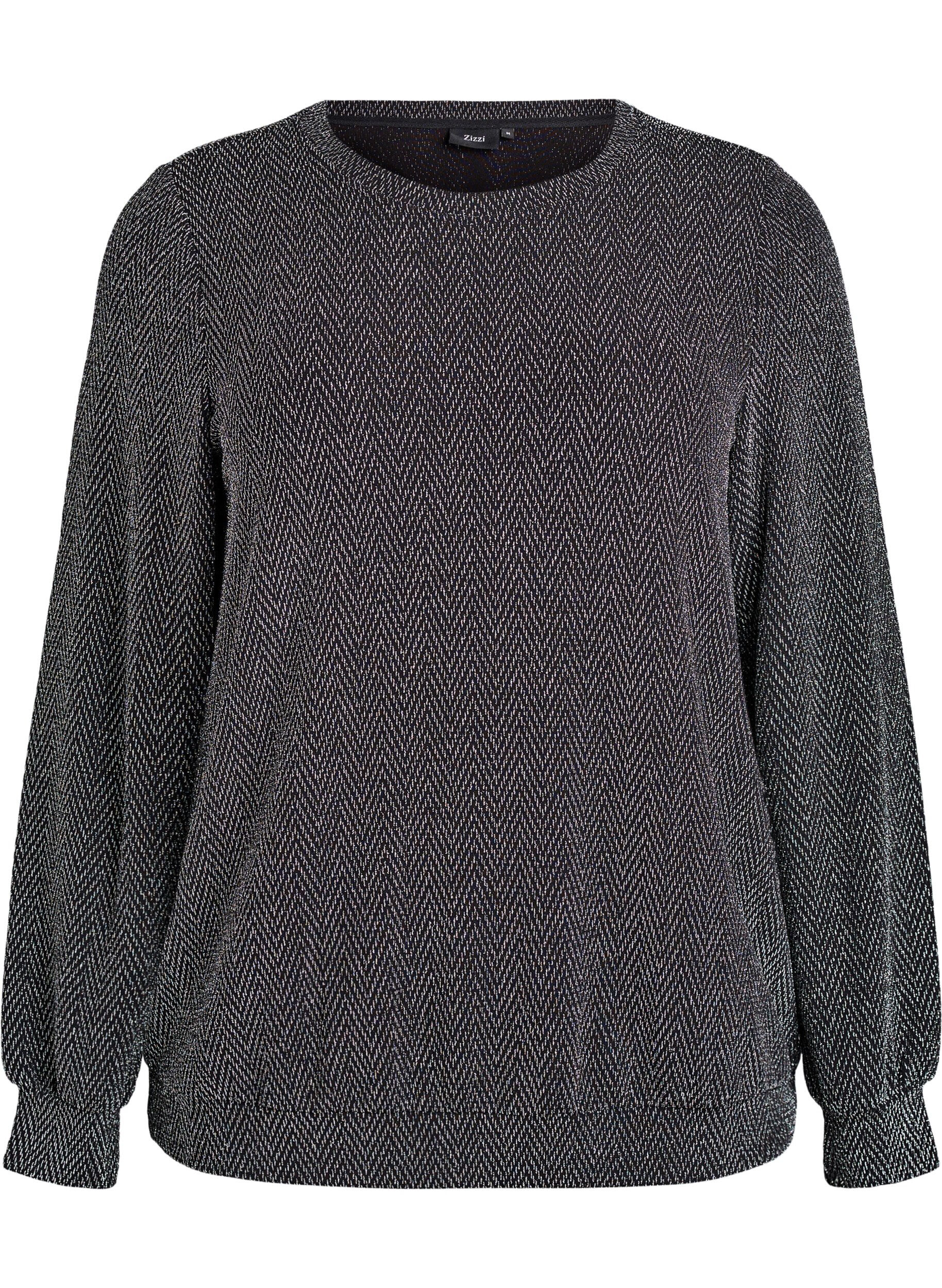 Blouse met visgraatpatroon en glinsterend garen