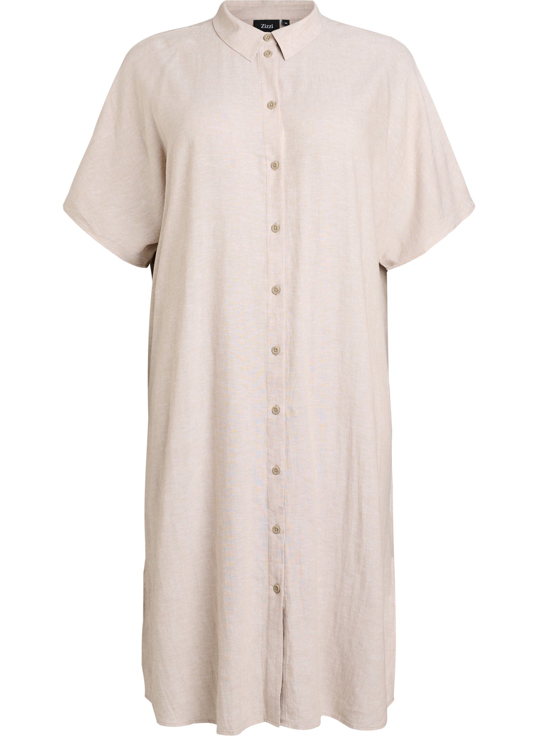 Zizzi Robe chemise en lin et viscose &agrave; manches courtes, Beige, Packshot image number 0