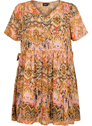Korte jurk met V-hals en print, Colorful Ethnic, Packshot image number 0