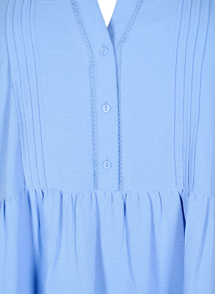 FLASH - Robe courte avec des plis et des manches longues, Bleu Clair, Packshot image number 2