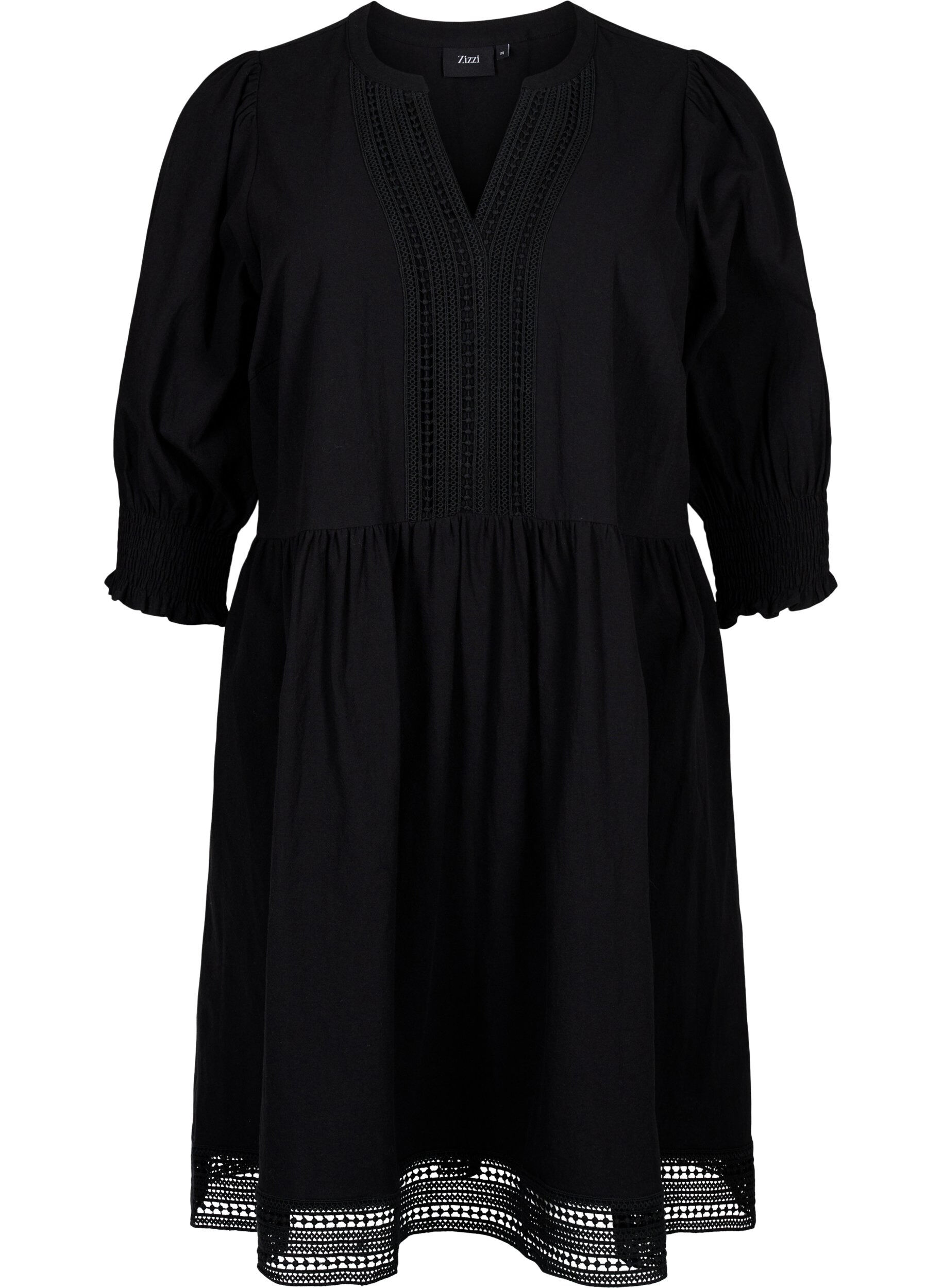 Zizzi Robe en coton avec d&eacute;tails en crochet, Black, Packshot image number 0