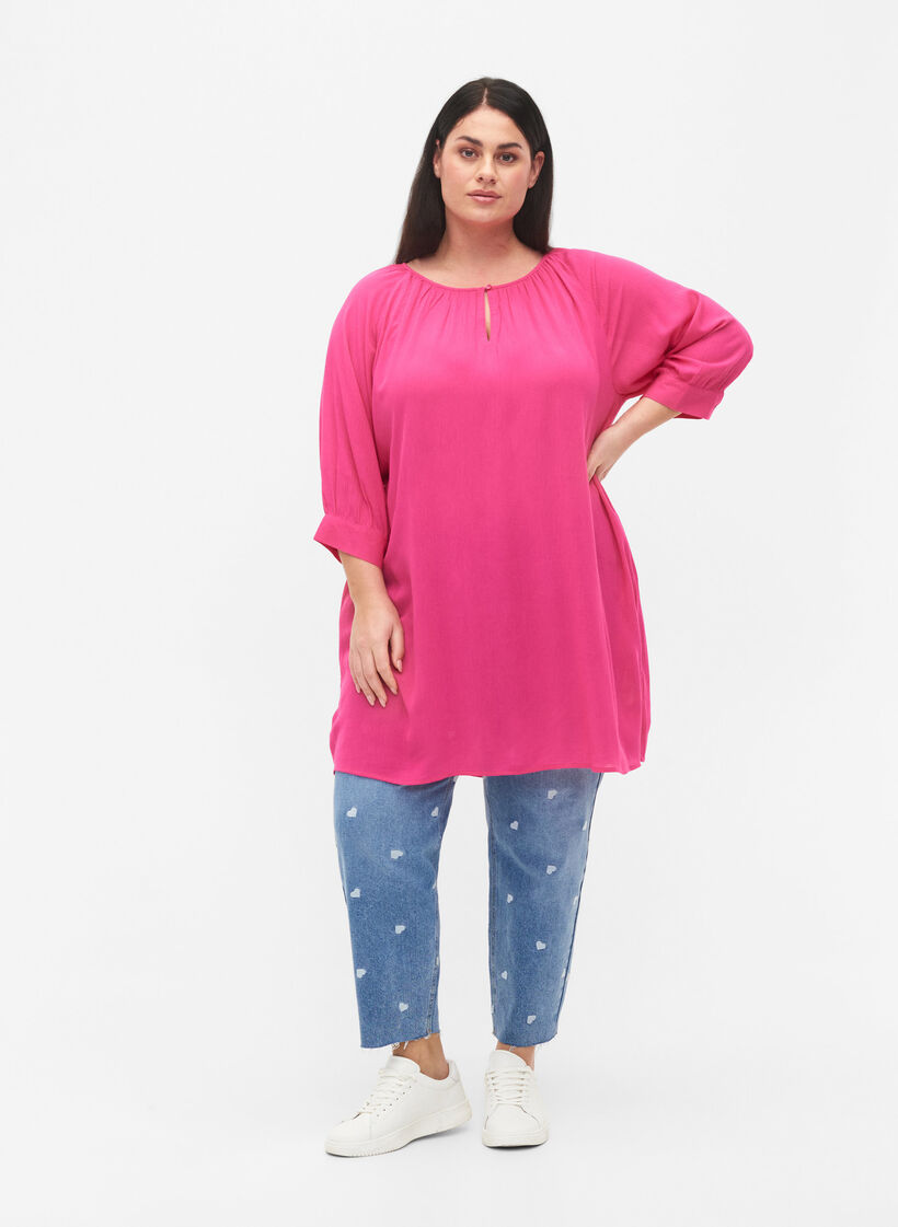 Tuniek van viscose met 3/4-mouwen, Roze, Model image number 1