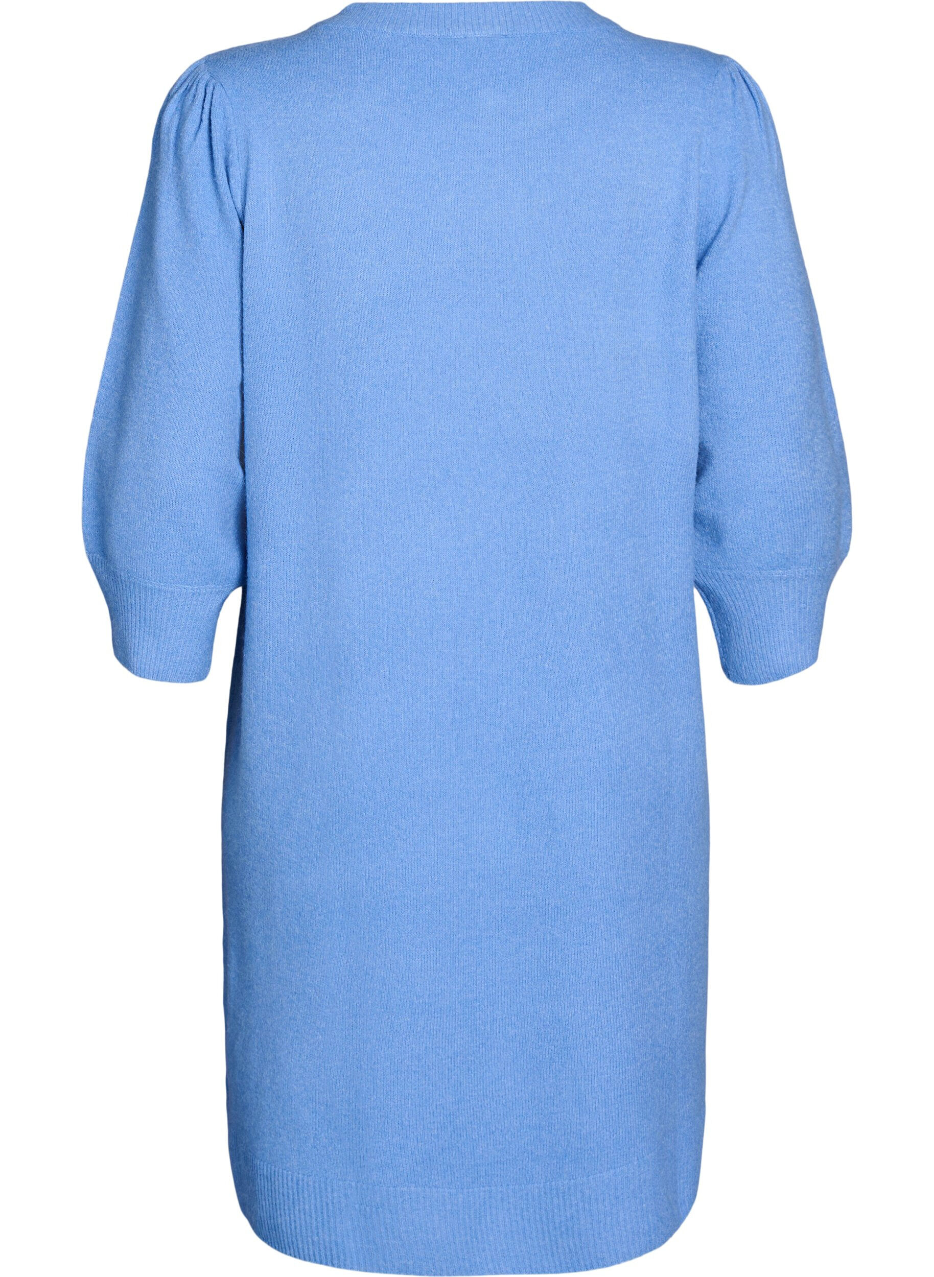 Zizzi Robe tricot&eacute;e avec manches 3/4 et col rond, D.R. Blue White Mel., Packshot image number 1