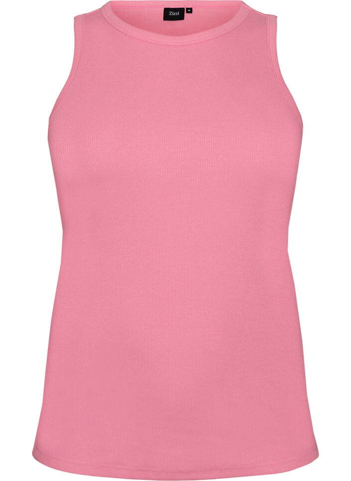 Katoenen ribtop met hoge hals, Roze, Packshot image number 0