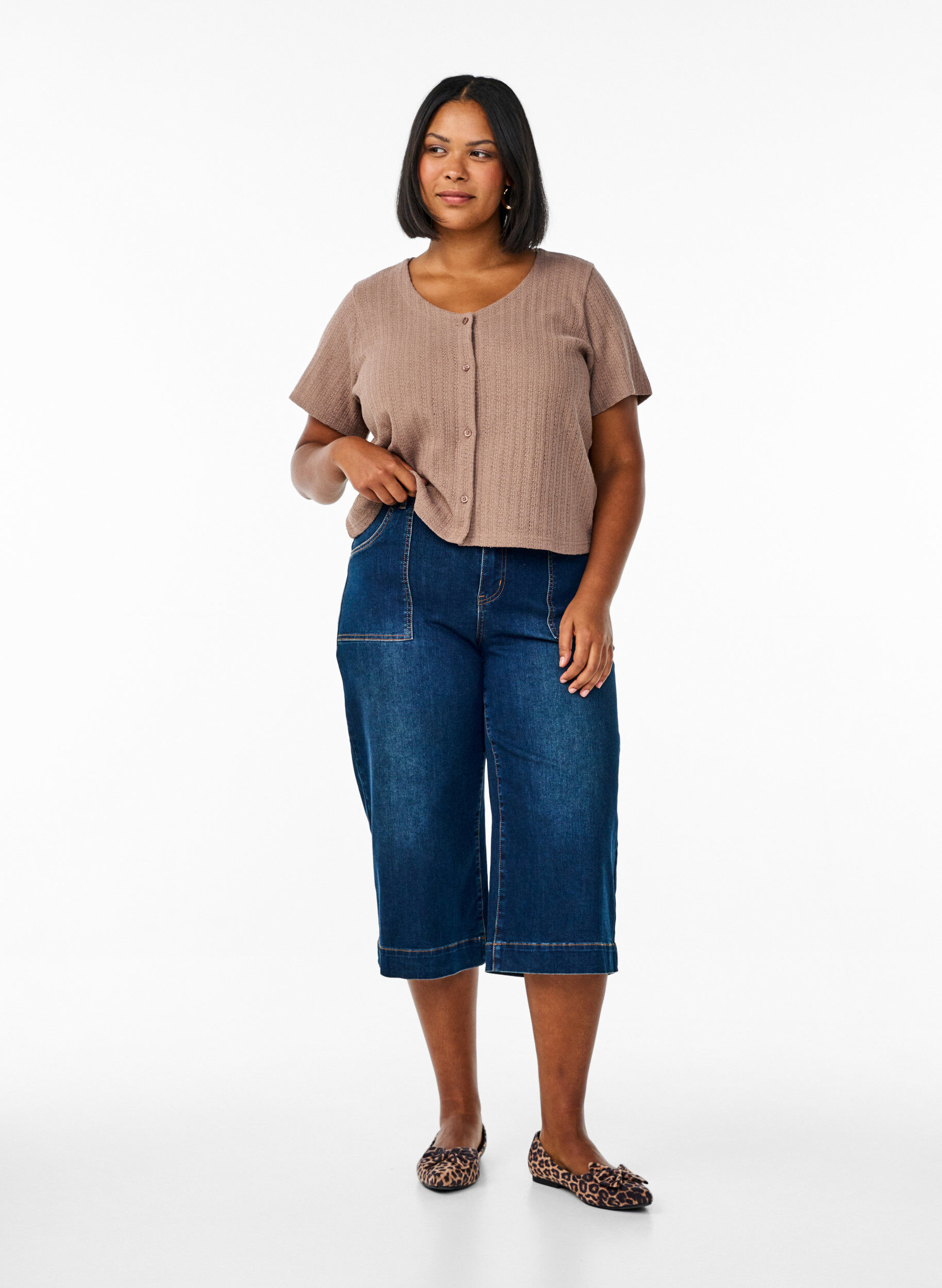 Pantacourts en denim &agrave; jambes larges, Bleu, Model