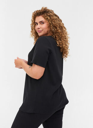 T-shirt à manches courtes en qualité côtelée, Black, Model image number 1