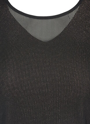 Chemisier col V à manches longues avec lurex, Black, Packshot image number 2