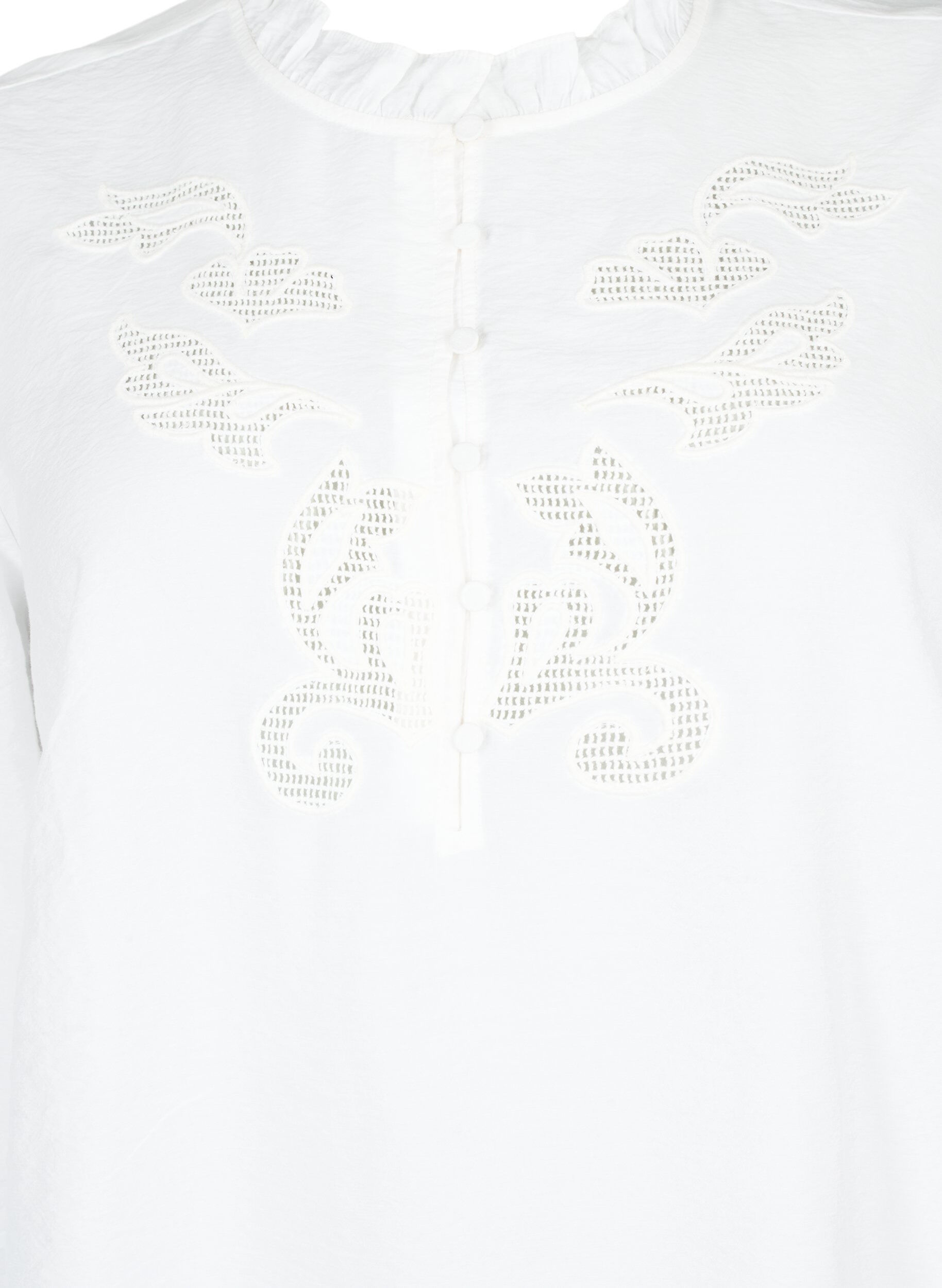 ZizziBlouse met ruches en broderie anglaise, Bright White, Packshot image number 2