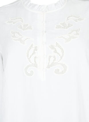 Blouse met ruches en broderie anglaise, Bright White, Packshot image number 2