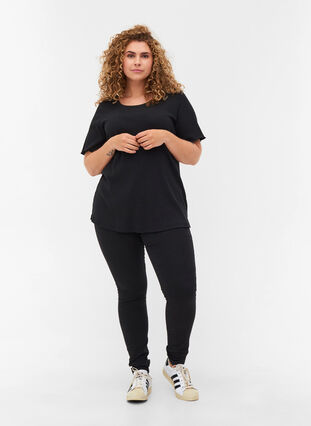 T-shirt à manches courtes en qualité côtelée, Black, Model image number 2