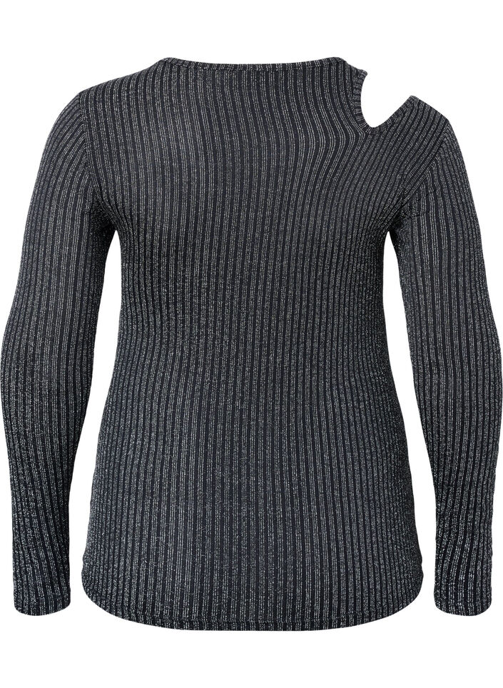 Blouse à manches longues avec découpe et paillettes, B. w. Silver Stripes, Packshot image number 1