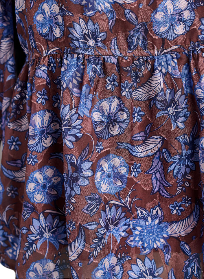 Blouse fleurie avec manches &agrave; volants, Marron, Packshot image number 3