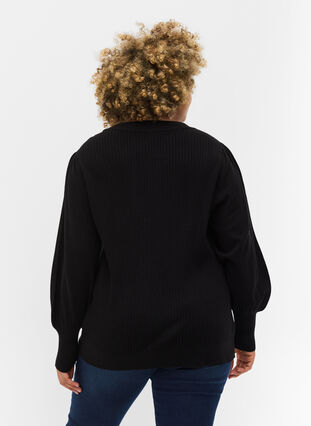 Pull en tricot à manches bouffantes, Black, Model image number 1