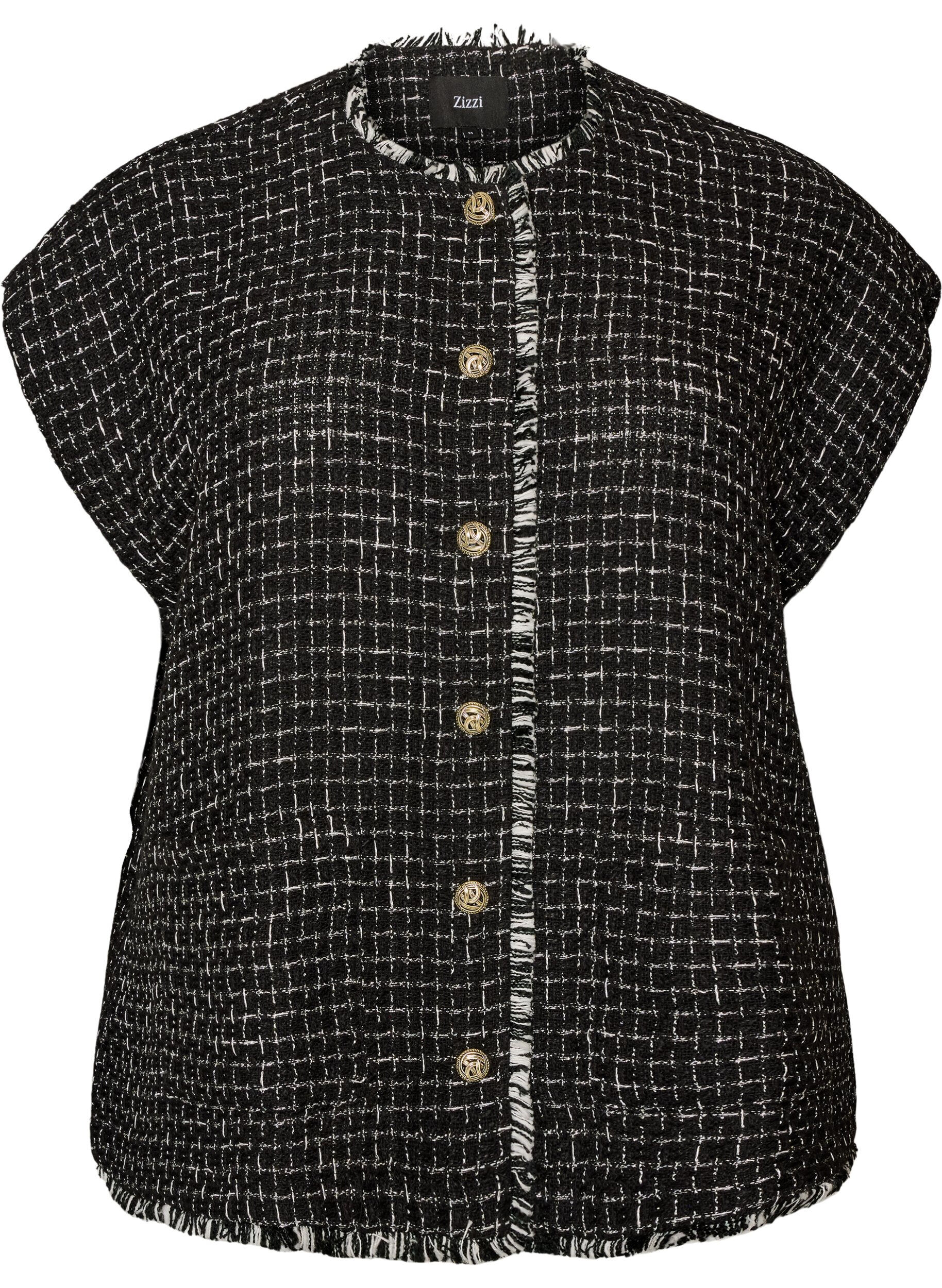 ZizziGilet &agrave; carreaux avec boutons d&eacute;coratifs, Noir, Packshot image number 0
