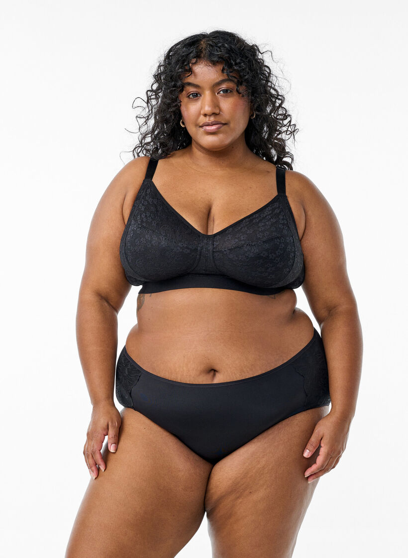 Soutien-gorge triangle sans armatures en dentelle, Noir, Model image number 1