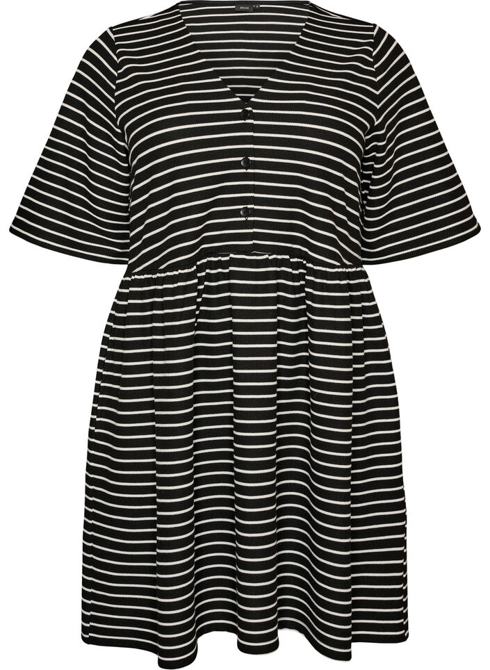 Robe avec texture c&ocirc;tel&eacute;e et taille empire, Blanc, Packshot image number 0