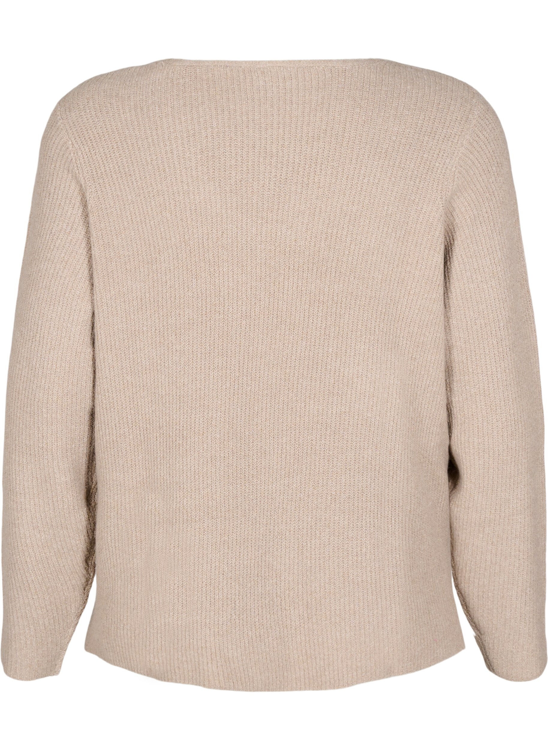 ZizziGebreide blouse met V-hals en lange mouwen, Simply T. White Mel., Packshot image number 1