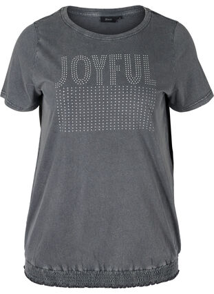 T-shirt en coton avec clous et smocks, Grey Wash, Packshot image number 0