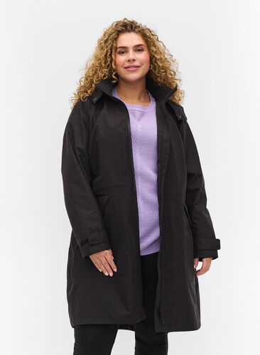 Veste imperméable avec capuche amovible, Black, Model image number 0